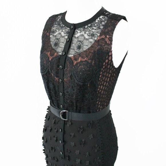 NEW Byron Lars Beauty Mark Gisella Lace & Button Classic Black Sheath Dress, 0P - Picture 8 of 14